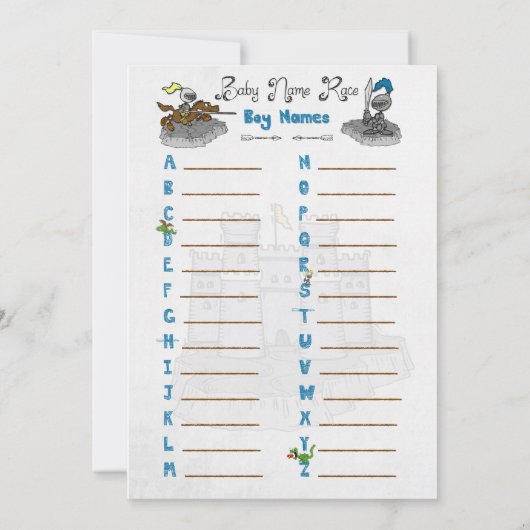 Naam Race Baby shower Game Kaarten (Achterkant)