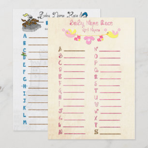 Naam Race Baby shower Game Kaarten