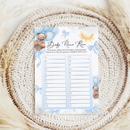 Naam Race Baby shower Spelkaart