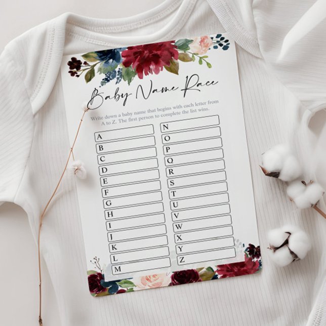 Naam Race Baby shower Spelkaart (Creator heeft geüpload)