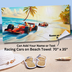 Naam, raceauto's op het zand strandlaken