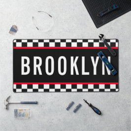 Naam Racing Rood Wit Zwart Checkerboard Patroon Bureaumat