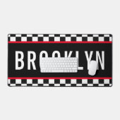 Naam Racing Rood Wit Zwart Checkerboard Patroon Bureaumat (Keyboard & Muis)