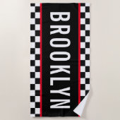 Naam Racing Rood Wit Zwart Checkerboard Patroon Strandlaken (Voorkant)