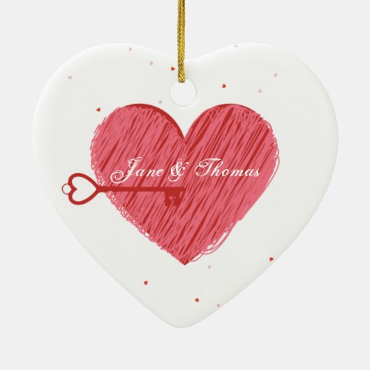 Naam Red Heart Boyfriend Vriendin Valentijnsdag Keramisch Ornament (Achterkant)