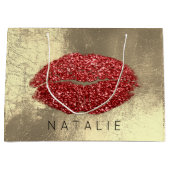 Naam Red Metal Kiss Lips Glitter Champagne Gold Groot Cadeauzakje (Voorkant)