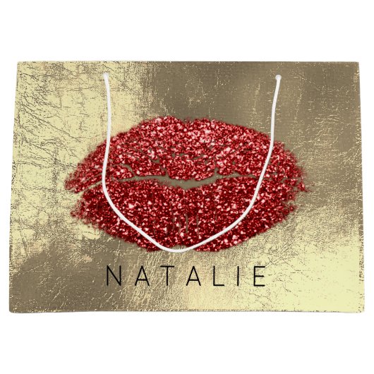 Naam Red Metal Kiss Lips Glitter Champagne Gold Groot Cadeauzakje (Voorkant)