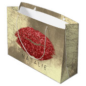 Naam Red Metal Kiss Lips Glitter Champagne Gold Groot Cadeauzakje (Achterkant Gekanteld)