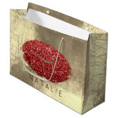 Naam Red Metal Kiss Lips Glitter Champagne Gold Groot Cadeauzakje (Voorkant Gekanteld)