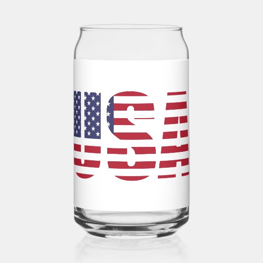 Naam, Red White Blue USA Stencil 16oz. Blikvorm Glas (Voorkant)