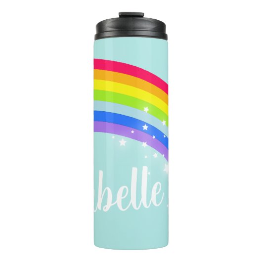 Naam regenboogsterren blauwgroen blauwe hemel thermosbeker (Voorkant)