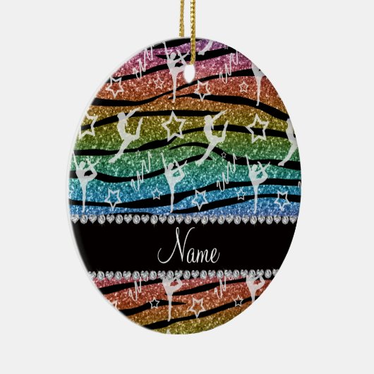 Naam regenboogymnastiek glitter zebra stripes keramisch ornament (Rechts)