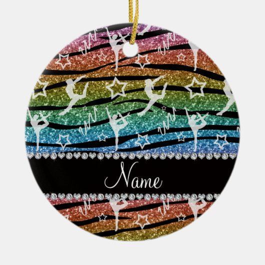 Naam regenboogymnastiek glitter zebra stripes keramisch ornament (Voorkant)