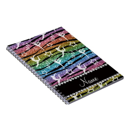 Naam regenboogymnastiek glitter zebra stripes notitieboek (Rechterzijde)