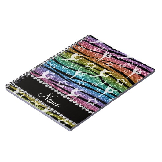 Naam regenboogymnastiek glitter zebra stripes notitieboek (Linkerzijde)