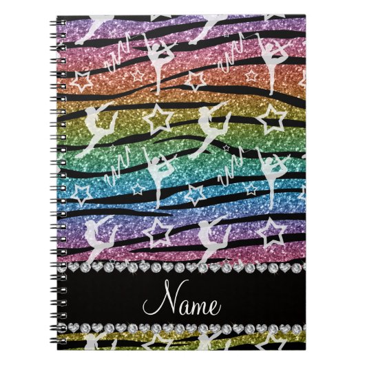 Naam regenboogymnastiek glitter zebra stripes notitieboek (Voorkant)