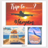 Naam Reis naar ...?! Reizen Vliegtuig & Auto Koffe Sticker (Vel)
