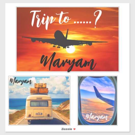 Naam Reis naar ...?! Reizen Vliegtuig & Auto Koffe Sticker (Vel)
