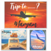 Naam Reis naar ...?! Reizen Vliegtuig & Auto Koffe Sticker (Voorkant)