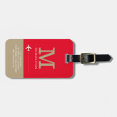 Naam reiziger Monogram Elegant Rood Bagagelabel (Voorkant horizontaal)