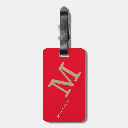 Naam reiziger Monogram Elegant Rood Bagagelabel (Achterkant verticaal)
