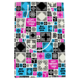 Naam & Relatie Verjaardag Magenta & Blauw toevoege Medium Cadeauzakje