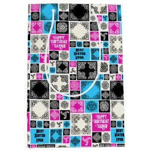 Naam & Relatie Verjaardag Magenta & Blauw toevoege Medium Cadeauzakje