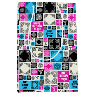 Naam & Relatie Verjaardag Magenta & Blauw toevoege Medium Cadeauzakje