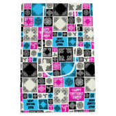 Naam & Relatie Verjaardag Magenta & Blauw toevoege Medium Cadeauzakje (Achterkant)