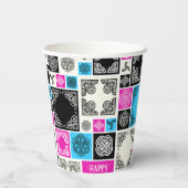 Naam & Relatie Verjaardag Magenta & Blauw toevoege Papieren Bekers (Achterkant)