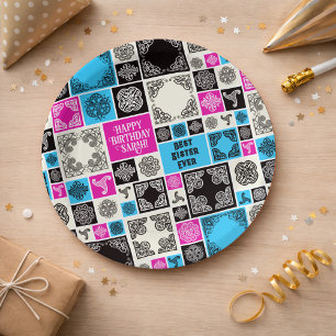 Naam & Relatie Verjaardag Magenta & Blauw toevoege Papieren Bordje