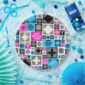 Naam & Relatie Verjaardag Magenta & Blauw toevoege Papieren Bordje (Feest)