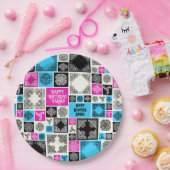 Naam & Relatie Verjaardag Magenta & Blauw toevoege Papieren Bordje (Feest)