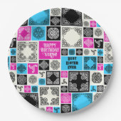 Naam & Relatie Verjaardag Magenta & Blauw toevoege Papieren Bordje (Voorkant)