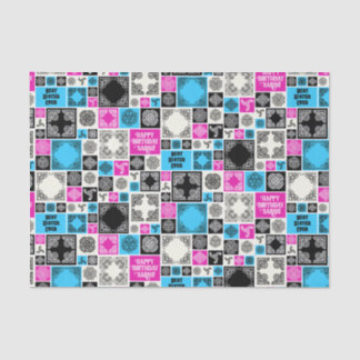 Naam & Relatie Verjaardag Magenta & Blauw toevoege Tissuepapier