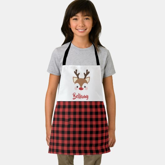 Naam rendier in rode kerst schort (Insitu)