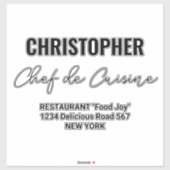Naam Restaurant Chef de Cuisine toevoegen Sticker (Vel)