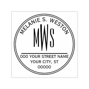 Naam Retouradres 3 Initiaal Monogram 2X Frame Zelfinktende Stempel