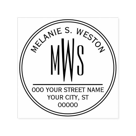 Naam Retouradres 3 Initiaal Monogram 2X Frame Zelfinktende Stempel (Design)