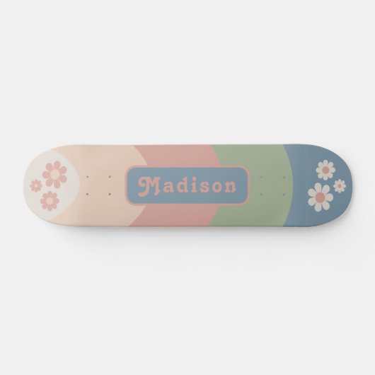 Naam retro Arch Pastel Daisy Persoonlijk Skateboard (Horizontaal)