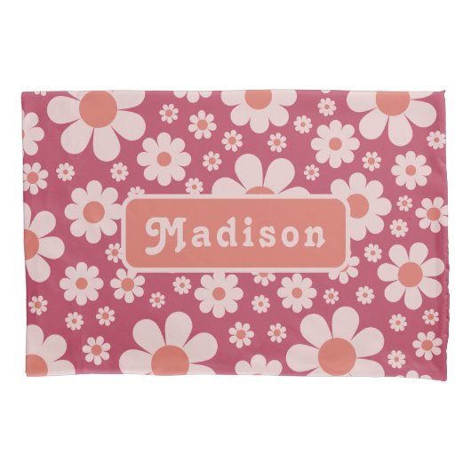 Naam Retro Daisy Pattern Kussensloop (Voorkant)