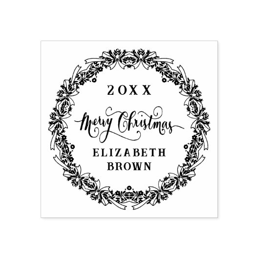 naam Retro Kerstkrans Liniar Rubberstempel (Afrduk)