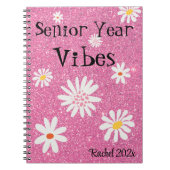 Naam, Retro Sparkly Hot Pink Senior Jaar Vibes Notitieboek (Voorkant)