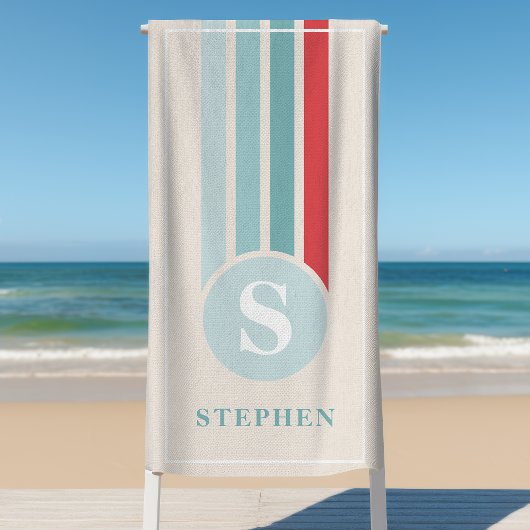 Naam Retro Stripes Red en Blue Monogram Strandlaken