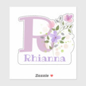 Naam Rhianna plus Initiaal met Floral Design Sticker (Vel)