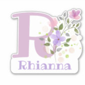 Naam Rhianna plus Initiaal met Floral Design Sticker (Voorkant)