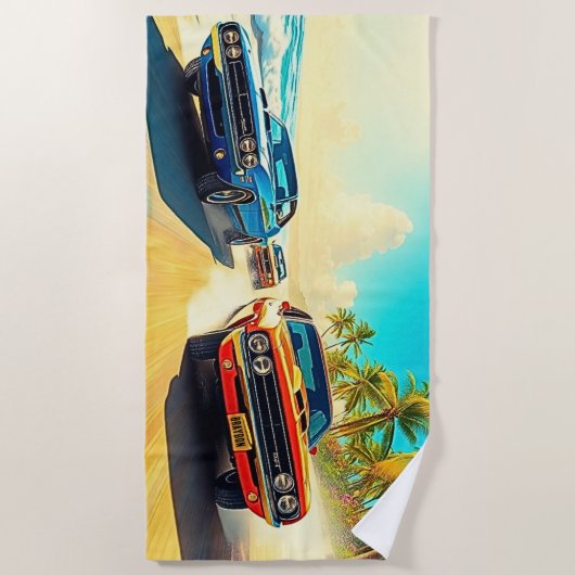 Naam, Rode & Blauwe Spier Auto's op Sandy Surf Sho Strandlaken (Voorkant)