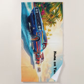 Naam, Rode & Blauwe Spier Auto's op Zand Strandlaken (Voorkant)