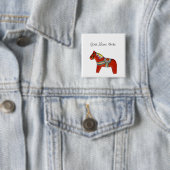 Naam rode Dala-paard Vierkante Button 5,1 Cm (In situ)
