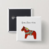 Naam rode Dala-paard Vierkante Button 5,1 Cm (Voorkant /achterkant)